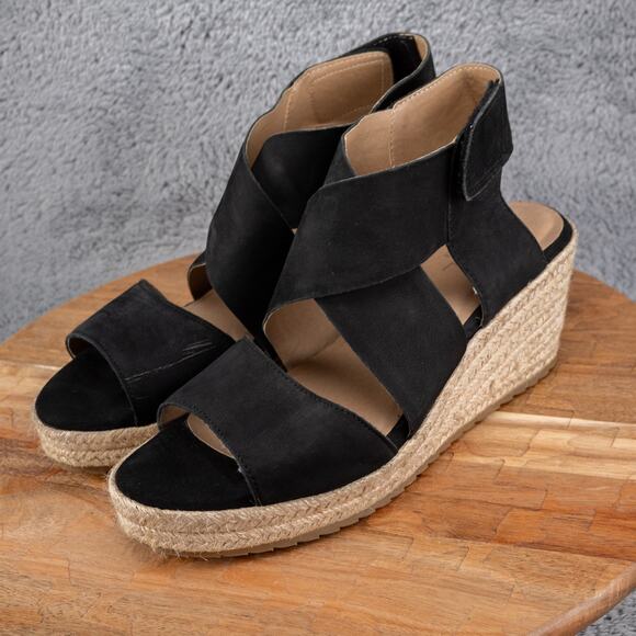 Soul Naturalizer Oshay Wedge Size 9 Black Leather Espadrille Sandal - Picture 4 of 8